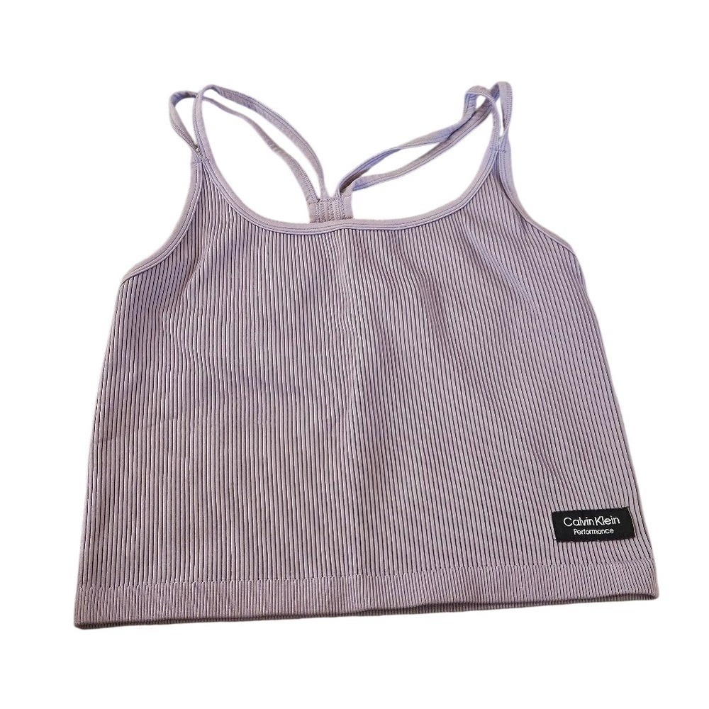 Calvin Klein Performance Ribbed Tank Top Purple Racerback Crop XS Small